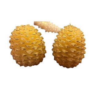 5" Pinecone Candle Set Of 2 Gold & Cream Decorative Candles For Home Decor Or Ho